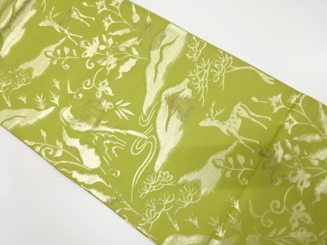 JAPANESE KIMONO / ANTIQUE FUKURO OBI / SILK / WOVEN DEER & FLOWER